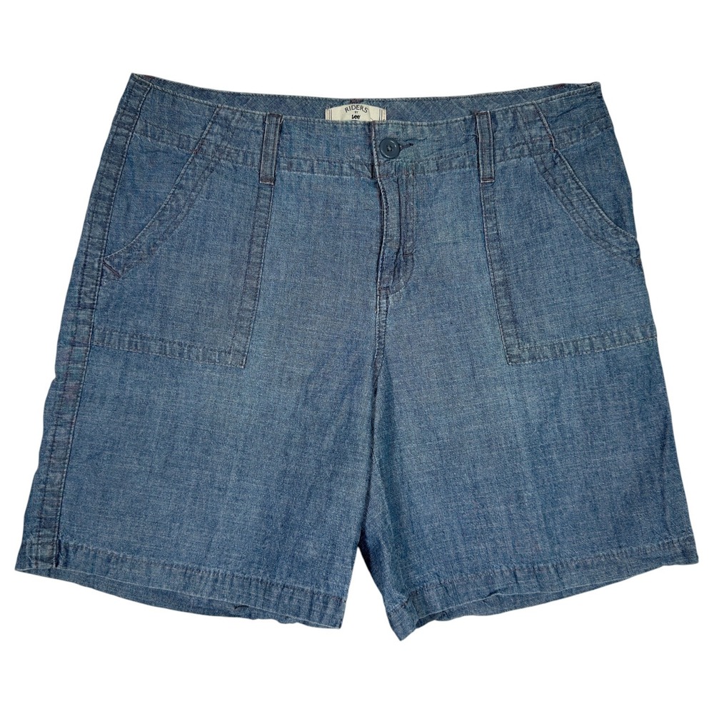 Riders by Lee Womens 14M Chambray Shorts Blue Cotton Utility Casual Pockets - Picture 2 of 6